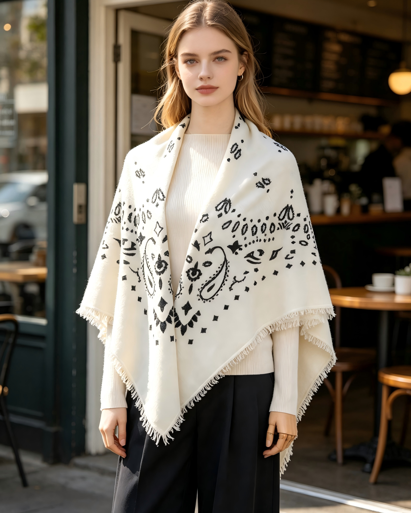 DOMOG Paisley Cashmere Scarf — Ivory & Black - Image 2