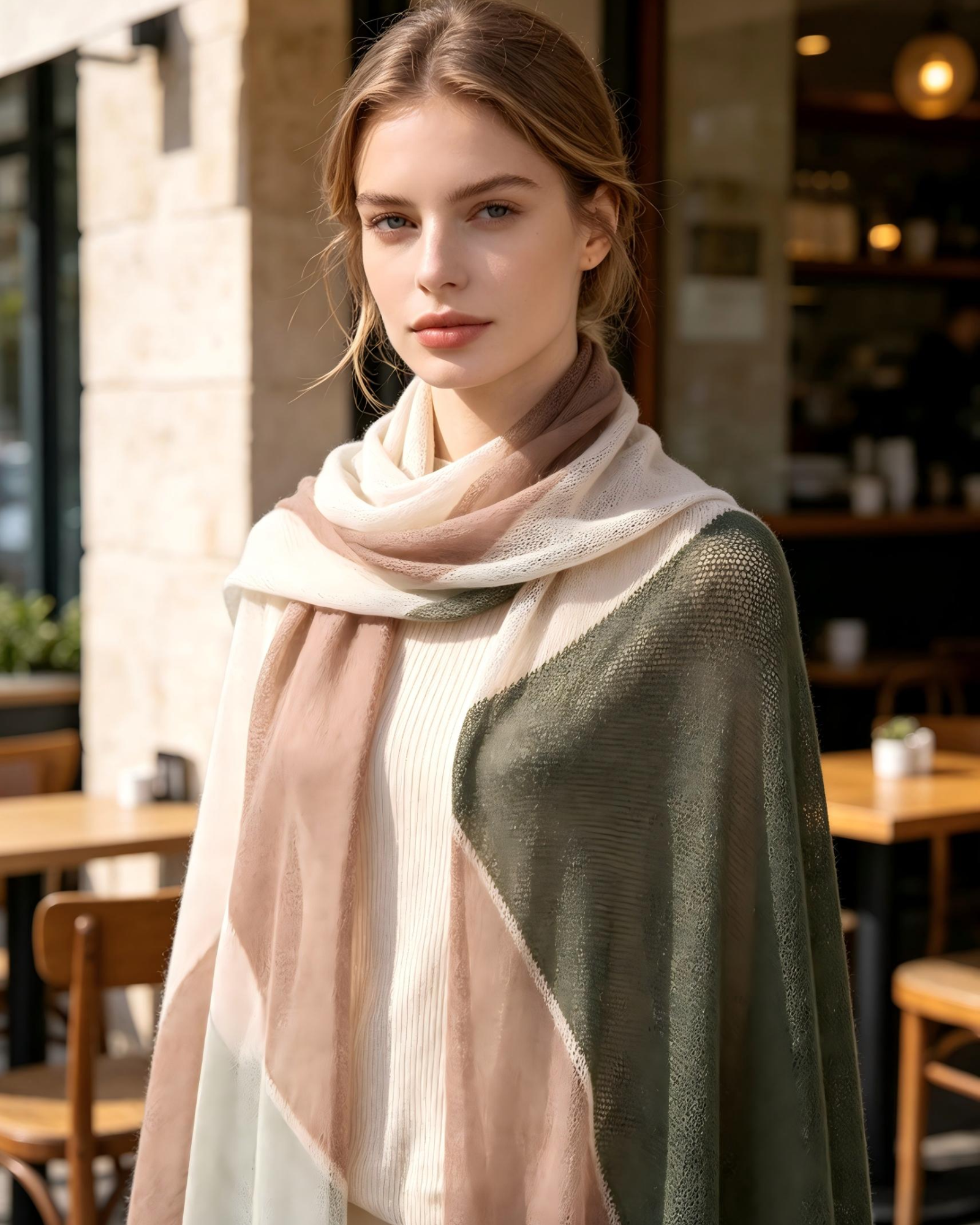 100% Inner Mongolian Cashmere Scarf – Olive, Blush & Ivory | DOMOG