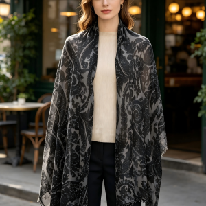 DOMOG Nocturne Paisley Cashmere Shawl — 100% Inner Mongolian Cashmere