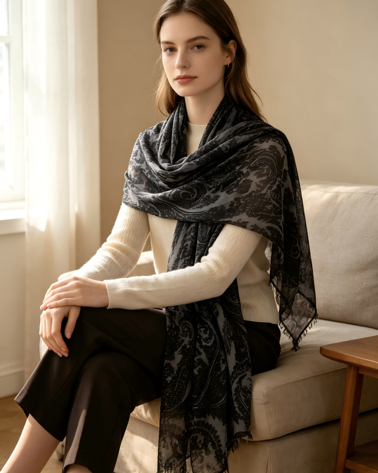 DOMOG Nocturne Paisley Cashmere Shawl — 100% Inner Mongolian Cashmere - Image 3