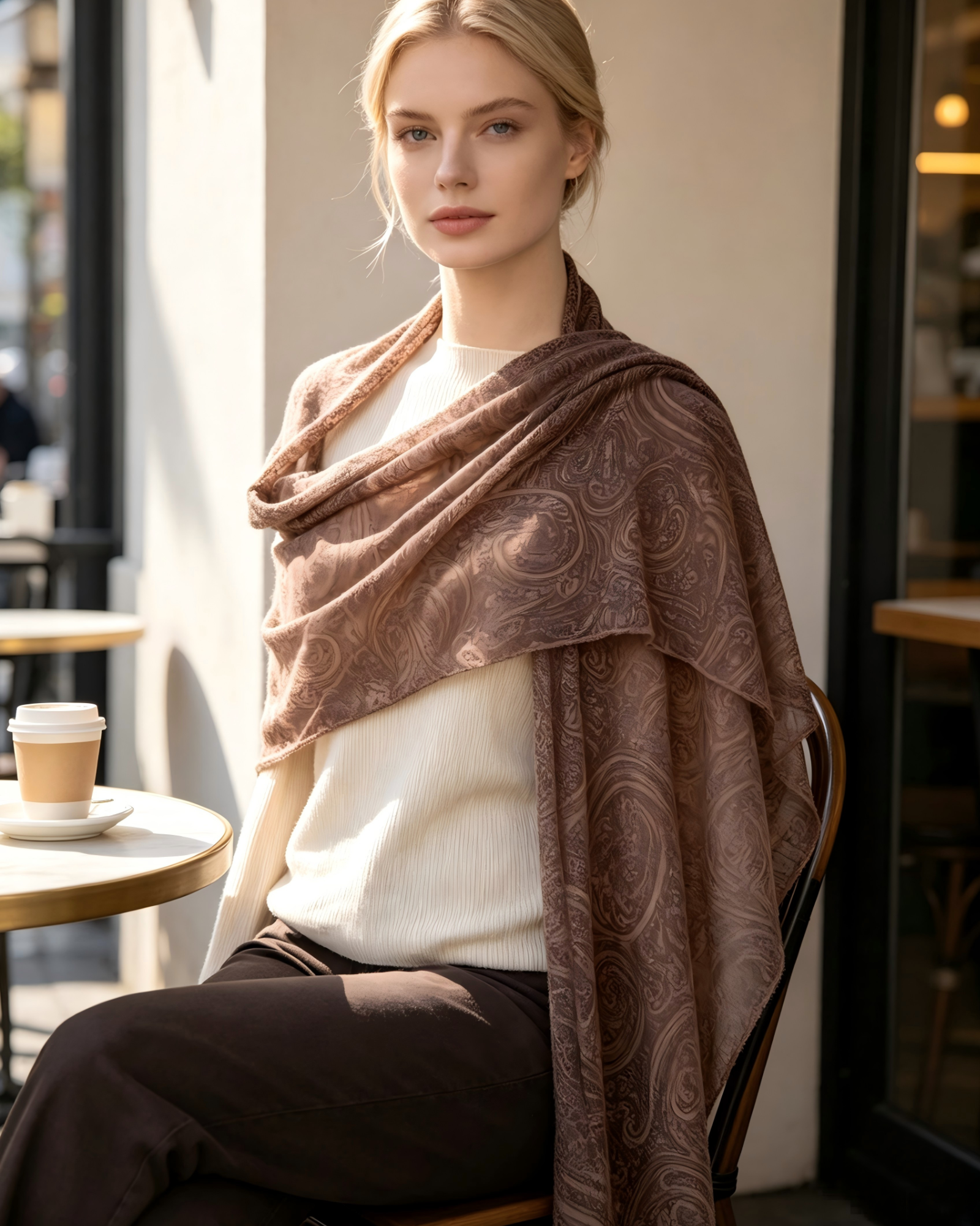 DOMOG Solstice Mocha Paisley Cashmere Shawl — 100% Inner Mongolian Cashmere - Image 2