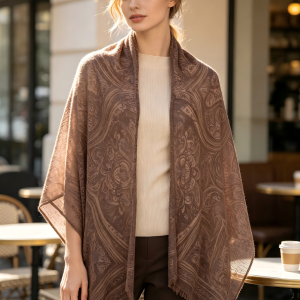 DOMOG Solstice Mocha Paisley Cashmere Shawl — 100% Inner Mongolian Cashmere