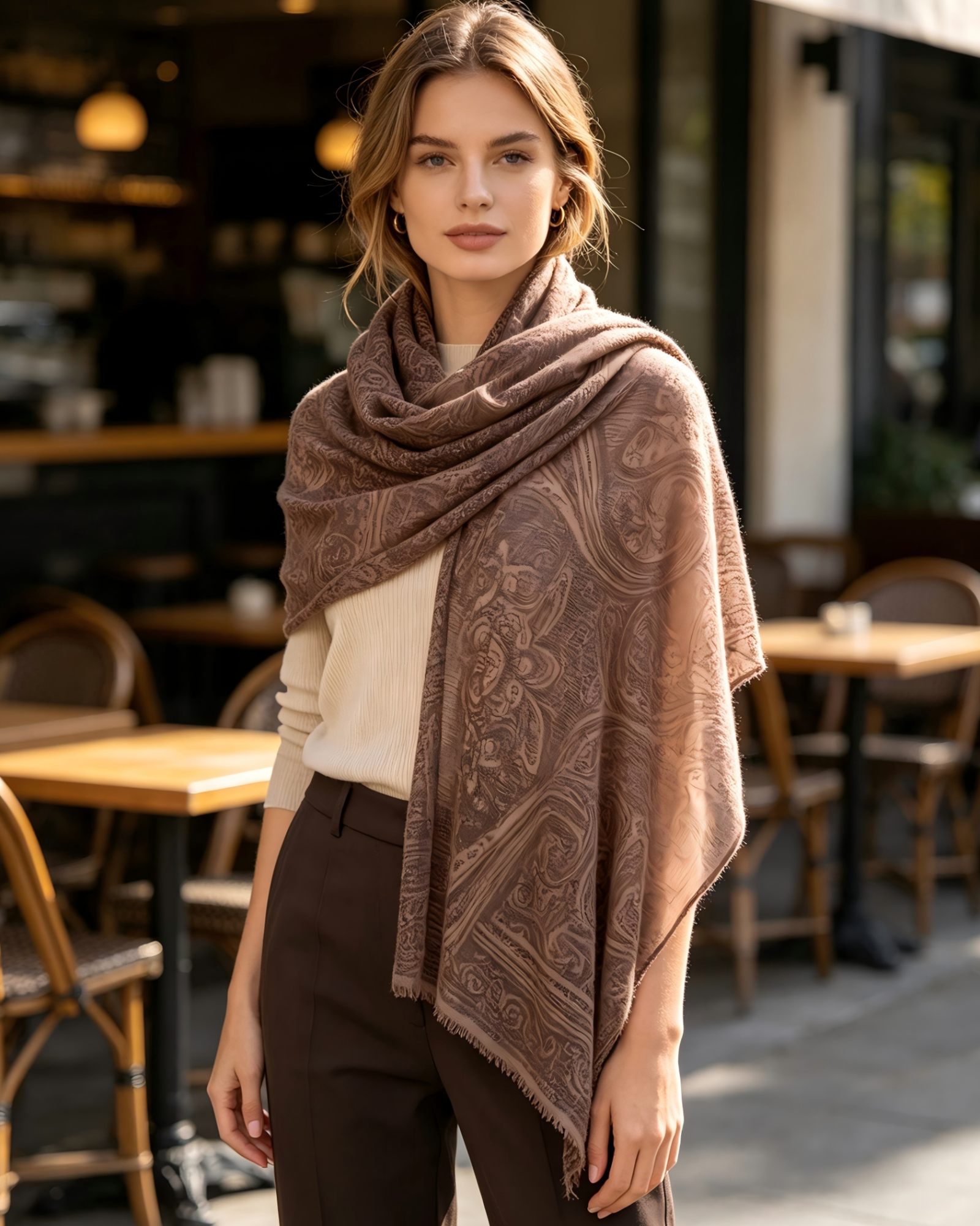 DOMOG Solstice Mocha Paisley Cashmere Shawl — 100% Inner Mongolian Cashmere - Image 4