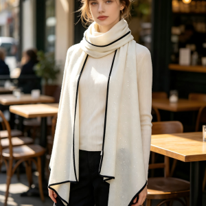 DOMOG Éclat Ivory Cashmere Scarf — 100% Inner Mongolian Cashmere